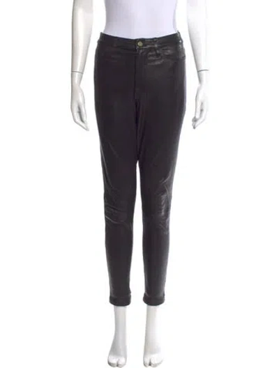 Pre-owned Frame Lamb Leather Straight Leg Pants In Black
