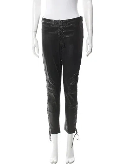 Pre-owned Frame Lamb Leather Straight Leg Pants In Black