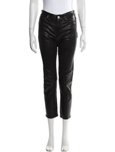Pre-owned Frame Lamb Leather Straight Leg Pants In Black