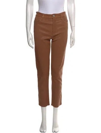Pre-owned Frame Lamb Leather Straight Leg Pants In Brown