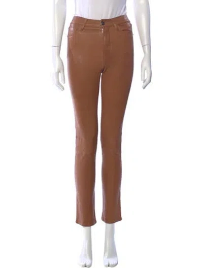 Pre-owned Frame Lamb Leather Straight Leg Pants In Brown