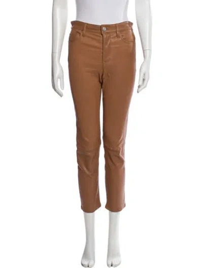 Pre-owned Frame Lamb Leather Straight Leg Pants In Brown
