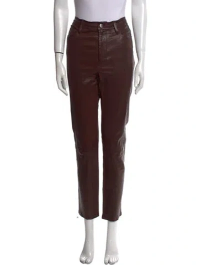 Pre-owned Frame Lamb Leather Straight Leg Pants In Brown