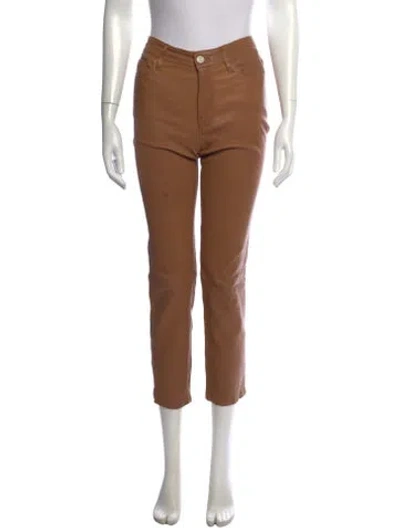 Pre-owned Frame Lamb Leather Straight Leg Pants In Brown