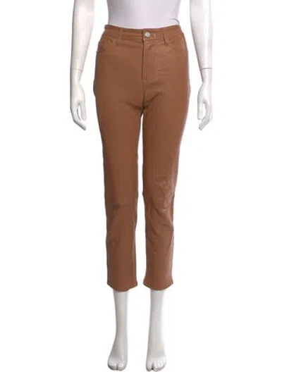 Pre-owned Frame Lamb Leather Straight Leg Pants In Brown