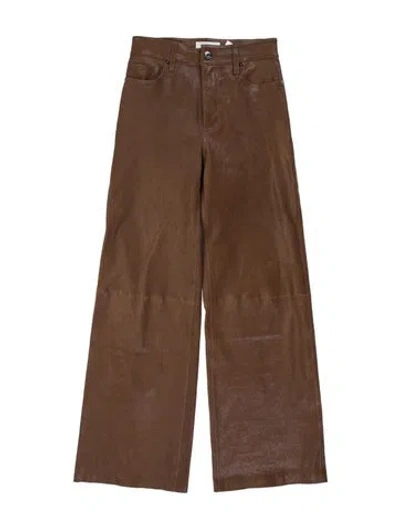 Pre-owned Frame Lamb Leather Straight Leg Pants In Brown