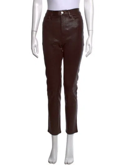 Pre-owned Frame Lamb Leather Straight Leg Pants In Brown