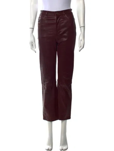 Pre-owned Frame Lamb Leather Straight Leg Pants In Burgundy