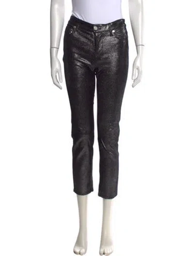Pre-owned Frame Lamb Leather Straight Leg Pants In Silver