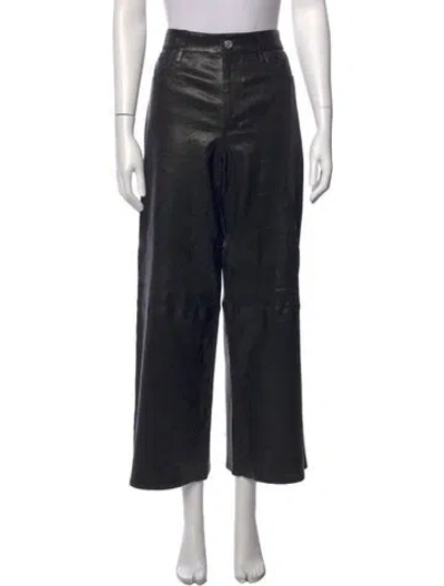 Pre-owned Frame Lamb Leather Wide Leg Pants In Black