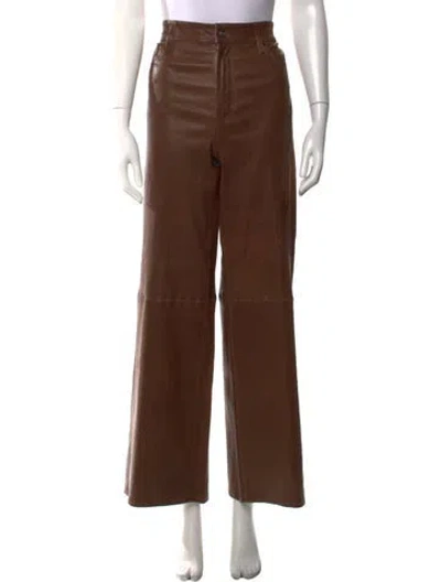 Pre-owned Frame Lamb Leather Wide Leg Pants In Brown