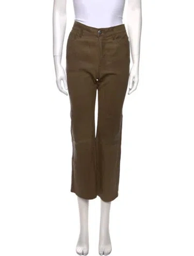 Pre-owned Frame Lamb Leather Wide Leg Pants In Green