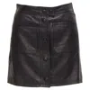Frame Lambskin Leather Snap Button Patch Pocket Mini Skirt In Black