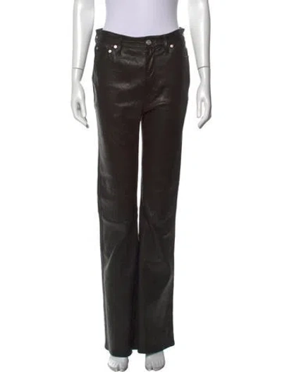 Pre-owned Frame Lambskin Straight Leg Pants In Black