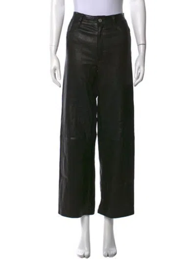 Pre-owned Frame Lambskin Wide Leg Pants In Black