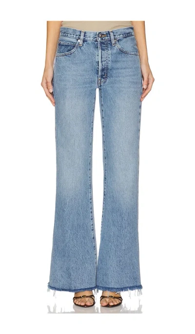 Frame The Lax Distressed High-rise Flared Jeans In Blue