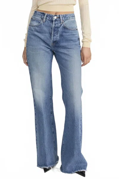 Frame Lax Wide Leg Flare Jeans In Numeral Raw Fray In Blue
