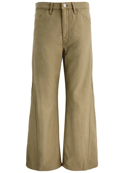 Frame Le Baggy Palazzo Cotton Trousers In Sage