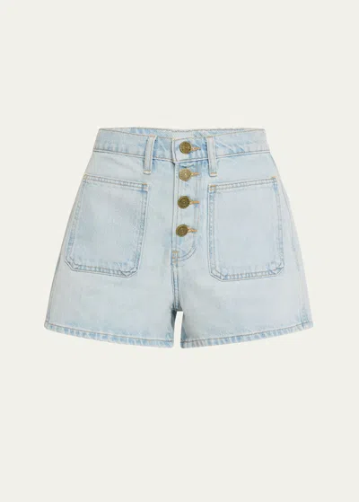 Frame Le Bardot Exposed Button Denim Shorts In Trevi