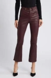 Frame Le Crop Bootcut Leather Pants In Burgundy