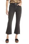Frame Le Crop High Waist Raw Hem Mini Bootcut Jeans In Obsidian