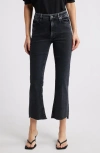 Frame Le Crop High Waist Raw Hem Mini Bootcut Jeans In Black
