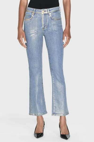 Frame Le Crop Mini Boot Jeans In Gold Hologram In Blue