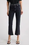Frame Le Crop High Waist Raw Hem Mini Bootcut Jeans In Black