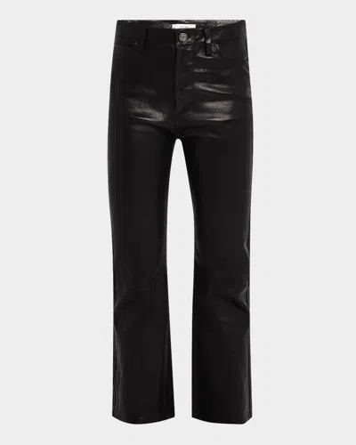 Frame Le Crop Mini Boot Leather Pants In Washed Black