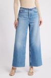 Frame Le Distressed Nonstretch Low Rise Wide Leg Cutoff Jeans In Crosbie