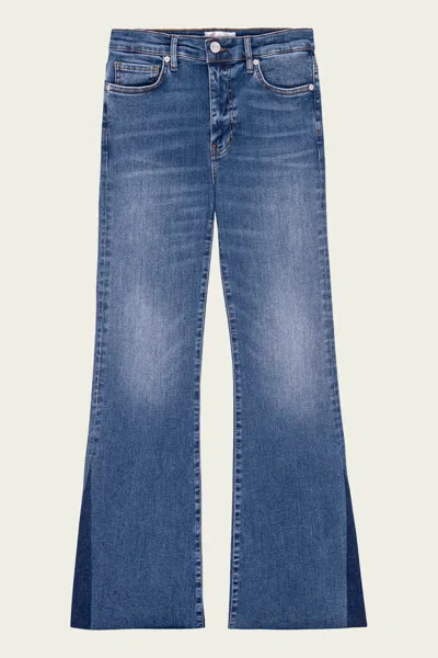 Frame Le Easy Flare Raw Fray Outseam Insert In Mermaid In Blue