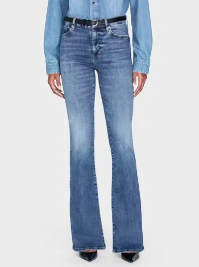 Frame Le Easy Flare Raw Fray Outseam Insert Jeans In Mermaid In Blue
