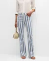 Frame Le Slim Palazzo Patch Pocket High Waist Wide Leg Jeans In Clear Blue Stripe