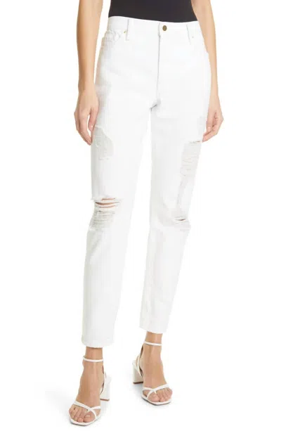 Frame Le Garcon Jeans In Rumpled Blanc Rips In White