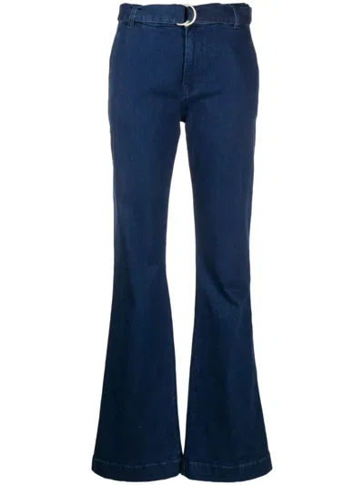 Frame Le High Flare Belted Trouser In Blue