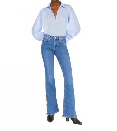 Frame Le High Flare Mini Slits Jeans In Samson In Blue