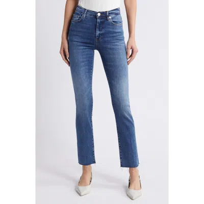 Frame Le High Raw Step Hem Straight Leg Jeans In Mermaid