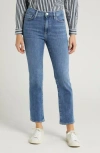 Frame Le High Ripped Straight Leg Jeans In Daphne Blue