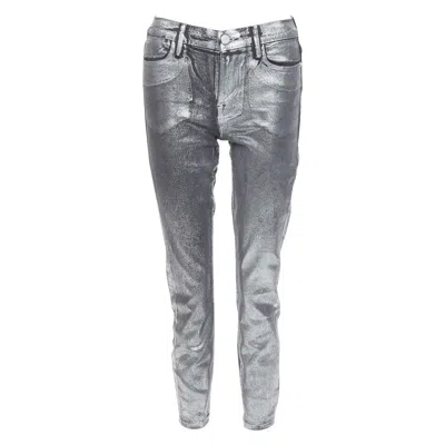 Pre-owned Frame Le High Skinny Crop Metallic Silver Coated Pants 24"