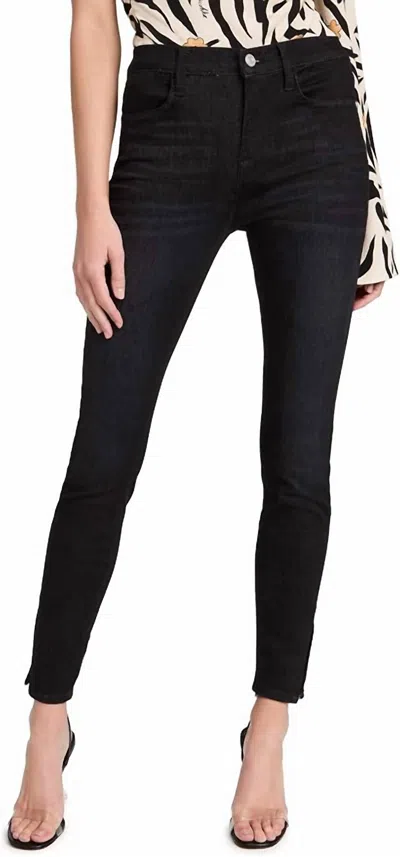 Frame Side Slit High Rise Washed Skinny Jeans In Black