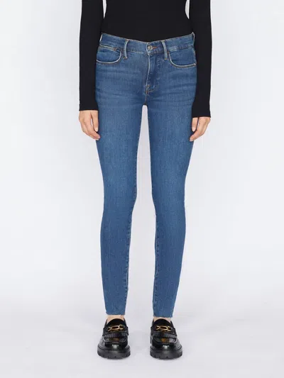 Frame Le High Skinny Raw Edge Jeans In Keynote In Blue