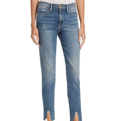 Frame Le High Skinny Split Jean In Beckett In Blue