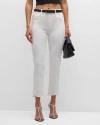 Frame Le High Straight Cascade Raw Hem Jeans In White