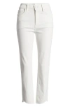 Frame Le High Straight Cascade Raw Hem Jeans In White