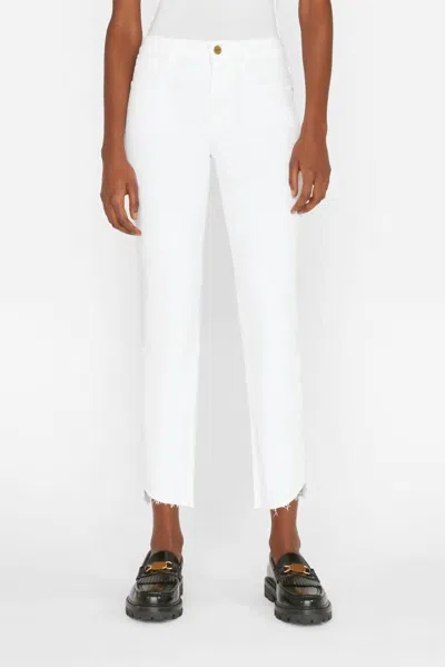 Frame Le High Straight Cascade Raw Hem Jeans In White