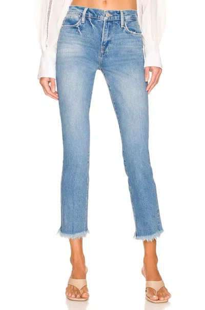 Frame Le High Straight Leg Raw Cut Cuff Jeans In Utopia In Blue