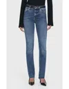 Frame Le High Straight Long Raw Fray Jean In Mermaid In Blue
