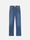Frame Le High Straight Long Raw Fray Jeans In Blue