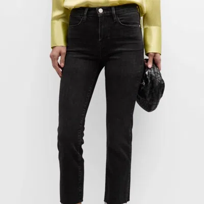 Frame Le High Straight Released Hem Jeans In Hutchinson In Black
