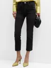 Frame Le High Straight Released Hem Jeans In Hutchinson In Black